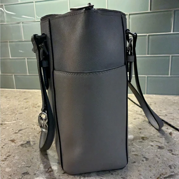 Michael Kors Light Gray Saffiano Leather Tote with MK Charm - Picture 3 of 8